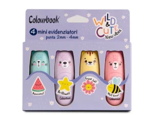 Set di 4 mini evidenziatori Wild & Cute Colourbook a forma di animaletti colori pastello