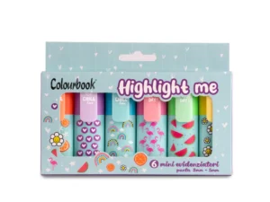 Set da 6 mini evidenziatori pastello Highlight Me Colourbook in confezione in cartoncino.